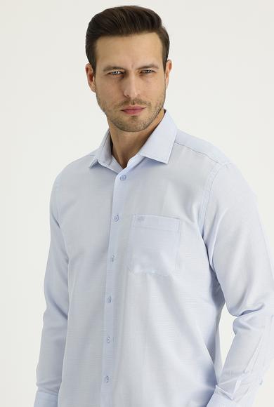 Erkek Giyim - UÇUK MAVİ XXL Beden Uzun Kol Desenli Klasik Pamuklu Gömlek