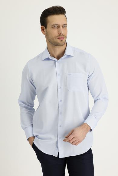 Erkek Giyim - UÇUK MAVİ XXL Beden Uzun Kol Desenli Klasik Pamuklu Gömlek