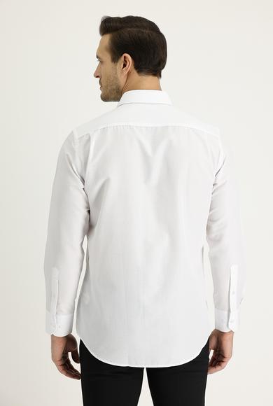 Erkek Giyim - BEYAZ XL Beden Uzun Kol Regular Fit Desenli Pamuklu Gömlek
