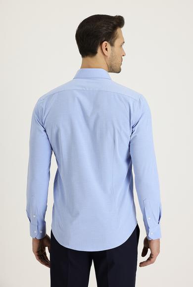 Erkek Giyim - AÇIK MAVİ XL Beden Uzun Kol Slim Fit Desenli Pamuklu Gömlek