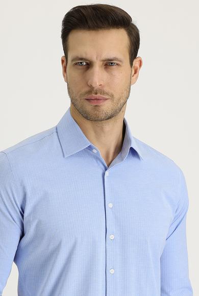 Erkek Giyim - AÇIK MAVİ XL Beden Uzun Kol Slim Fit Desenli Pamuklu Gömlek