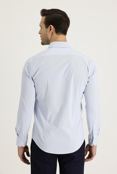 Erkek Giyim - KOYU MAVİ S Beden Uzun Kol Slim Fit Desenli Pamuklu Gömlek