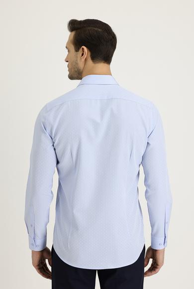 Erkek Giyim - UÇUK MAVİ L Beden Uzun Kol Slim Fit Desenli Pamuklu Gömlek