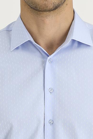 Erkek Giyim - UÇUK MAVİ L Beden Uzun Kol Slim Fit Desenli Pamuklu Gömlek
