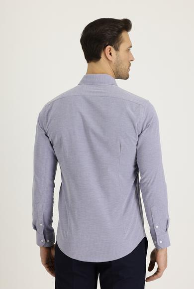 Erkek Giyim - SİYAH S Beden Uzun Kol Slim Fit Desenli Pamuklu Gömlek