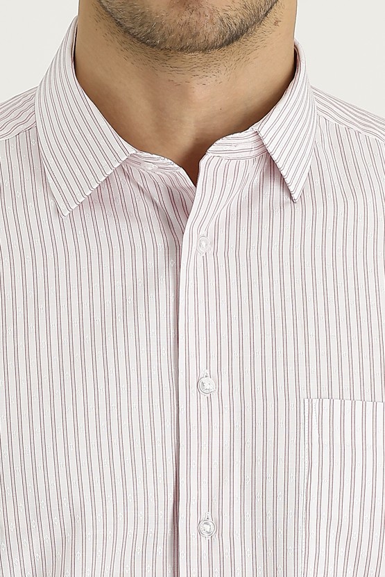 Erkek Giyim - Uzun Kol Klasik Çizgili Pamuklu Gömlek