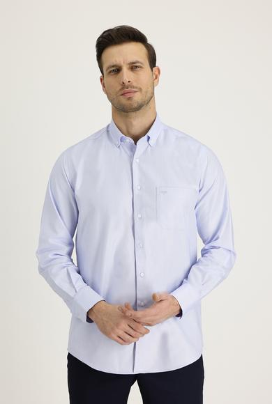 Erkek Giyim - AÇIK MAVİ 3X Beden Uzun Kol Regular Fit Oxford Pamuk Gömlek
