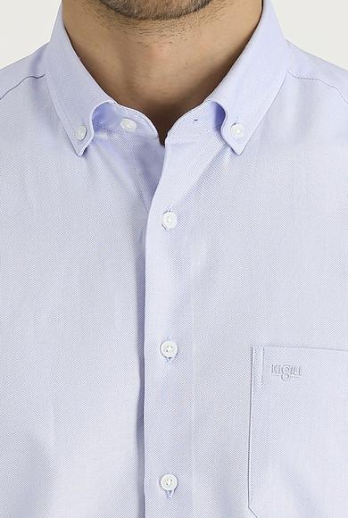 Erkek Giyim - AÇIK MAVİ 3X Beden Uzun Kol Regular Fit Oxford Pamuk Gömlek