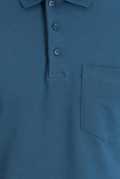 Erkek Giyim - ORTA PETROL XXL Beden Polo Yaka Regular Fit Nakışlı Pamuk Tişört