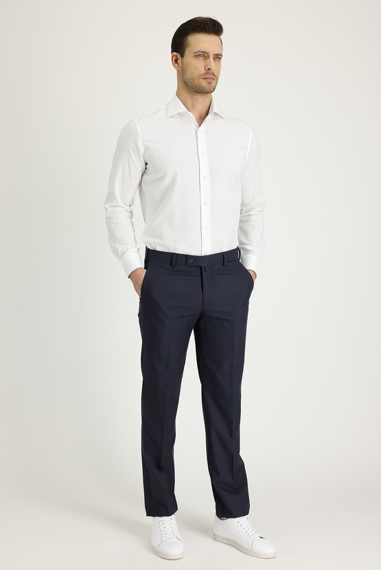 Erkek Giyim - Slim Fit Dar Kesim Klasik Desenli Likralı Pantolon
