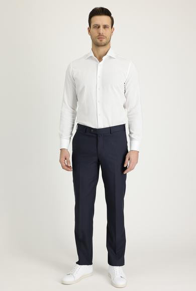 Erkek Giyim - KOYU ANTRASİT 46 Beden Slim Fit Dar Kesim Klasik Desenli Likralı Pantolon