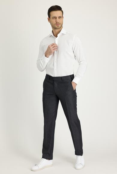 Erkek Giyim - KOYU FÜME 56 Beden Slim Fit Dar Kesim Desenli Klasik Pantolon