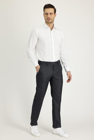 Erkek Giyim - KOYU FÜME 56 Beden Slim Fit Dar Kesim Desenli Klasik Pantolon