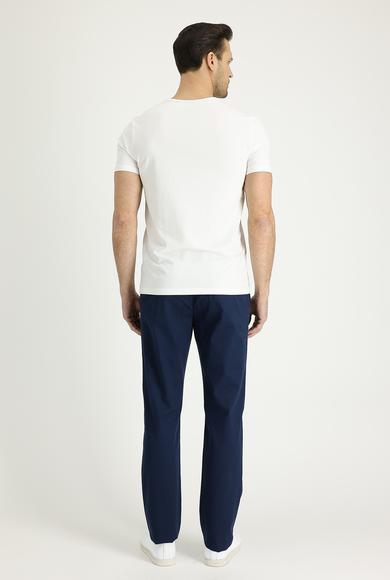 Erkek Giyim - KOYU MAVİ 54 Beden Regular Fit Desenli Likralı Kanvas / Chino Pantolon