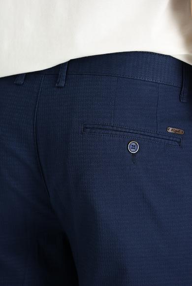 Erkek Giyim - KOYU MAVİ 54 Beden Regular Fit Desenli Likralı Kanvas / Chino Pantolon