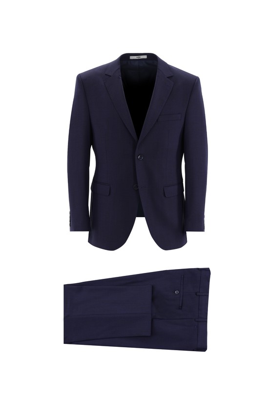 Erkek Giyim - Slim Fit Dar Kesim Yünlü Klasik  Kuşgözü Takım Elbise