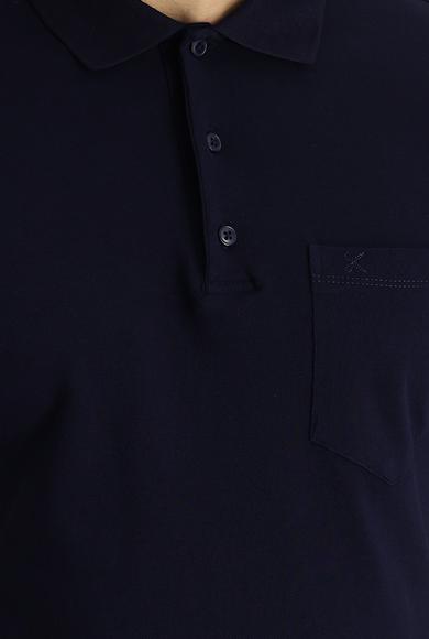 Erkek Giyim - SİYAH LACİVERT M Beden Polo Yaka Regular Fit Nakışlı Pamuk Tişört