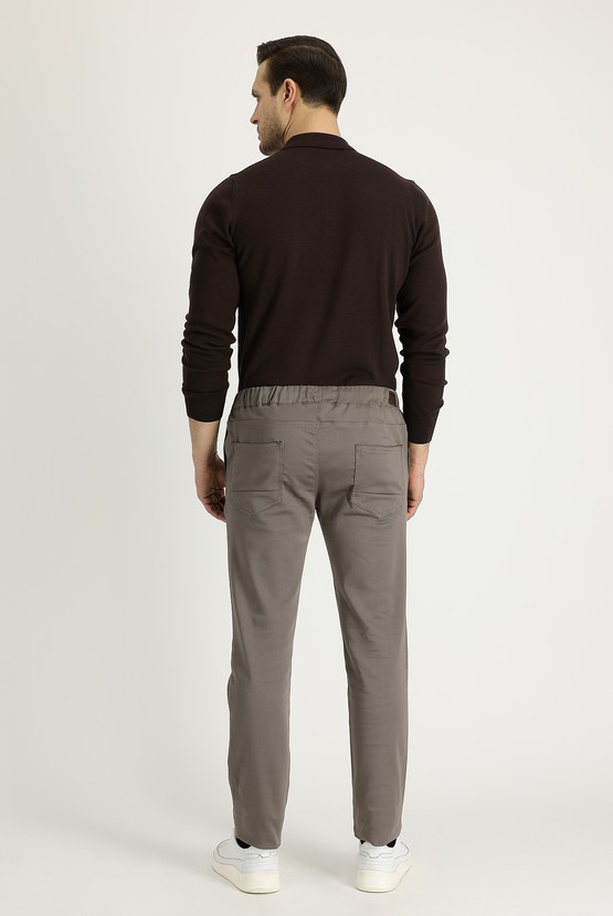 Erkek Giyim - Slim Fit Dar Kesim Beli Lastikli İpli Likralı Kanvas / Chino Pantolon