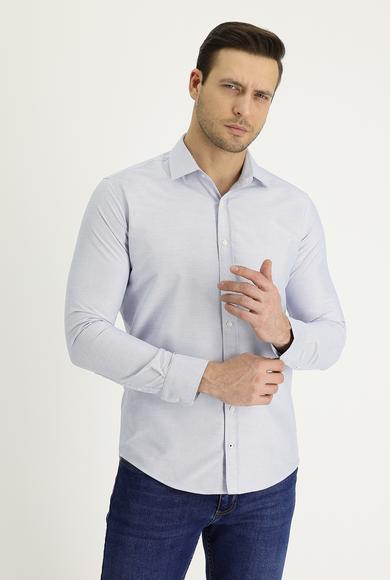 Erkek Giyim - AÇIK MAVİ M Beden Uzun Kol Desenli Pamuklu Gömlek