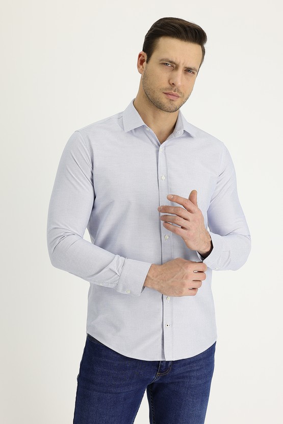 Erkek Giyim - Uzun Kol Desenli Pamuklu Gömlek