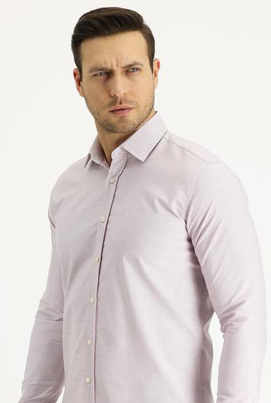 Erkek Giyim - AÇIK KIRMIZI M Beden Uzun Kol Desenli Pamuklu Gömlek
