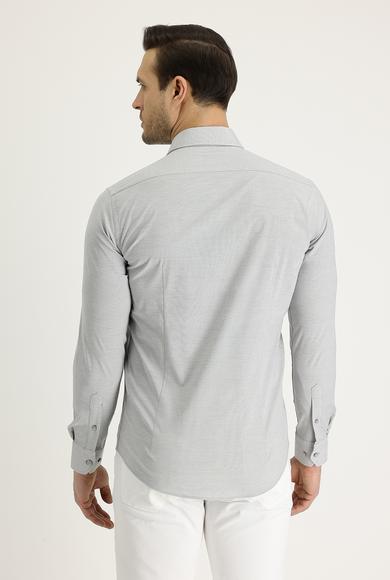 Erkek Giyim - TITANIUM GRİ XS Beden Uzun Kol Desenli Pamuklu Gömlek