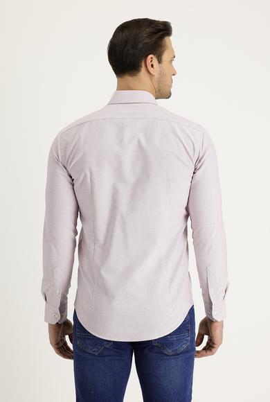 Erkek Giyim - AÇIK KIRMIZI M Beden Uzun Kol Desenli Pamuklu Gömlek