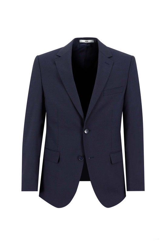 Erkek Giyim - Slim Fit Yünlü Klasik Çizgili Takım Elbise