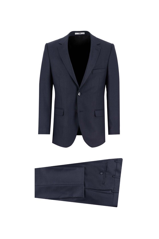Erkek Giyim - Slim Fit Yünlü Klasik Kuşgözü Takım Elbise