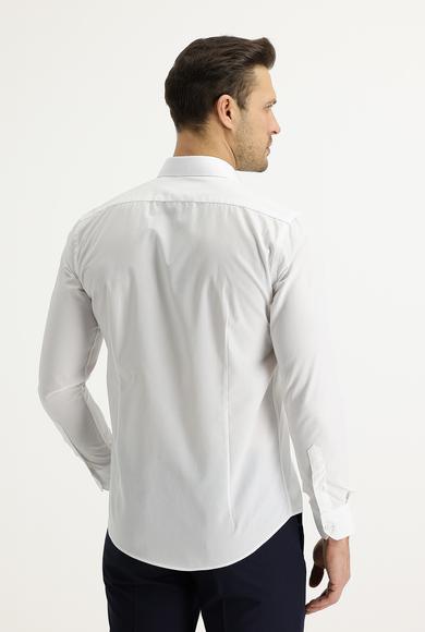 Erkek Giyim - BEYAZ S Beden Uzun Kol Slim Fit Dar Kesim Non Iron Saten Klasik Pamuklu Gömlek