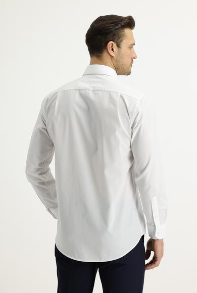 Erkek Giyim - BEYAZ 3X Beden Uzun Kol Non Iron Saten Klasik Pamuklu Gömlek