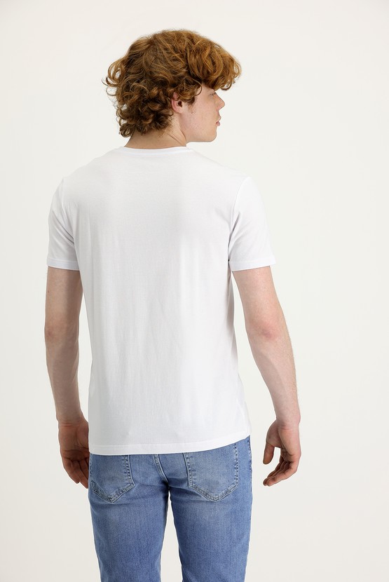 Erkek Giyim - Bisiklet Yaka Slim Fit Dar Kesim Baskılı Tişört