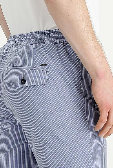 Erkek Giyim - Mavi 50 Beden Slim Fit Beli Lastikli İpli Çizgili Likralı Pantolon