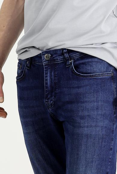 Erkek Giyim - KOYU MAVİ 48 Beden Slim Fit Dar Kesim Likralı Denim Pantolon