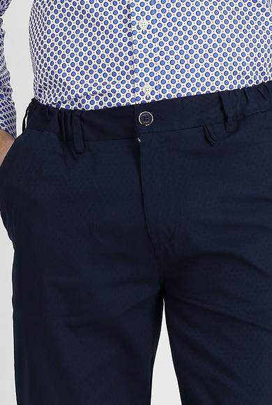 Erkek Giyim - ORTA LACİVERT 54 Beden Slim Fit Desenli Likralı Kanvas / Chino Pantolon