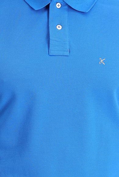 Erkek Giyim - SU MAVİSİ XL Beden Polo Yaka Regular Fit Nakışlı Pamuk Tişört