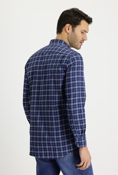 Erkek Giyim - AÇIK LACİVERT M Beden Uzun Kol Regular Fit Ekose Pamuklu Gömlek