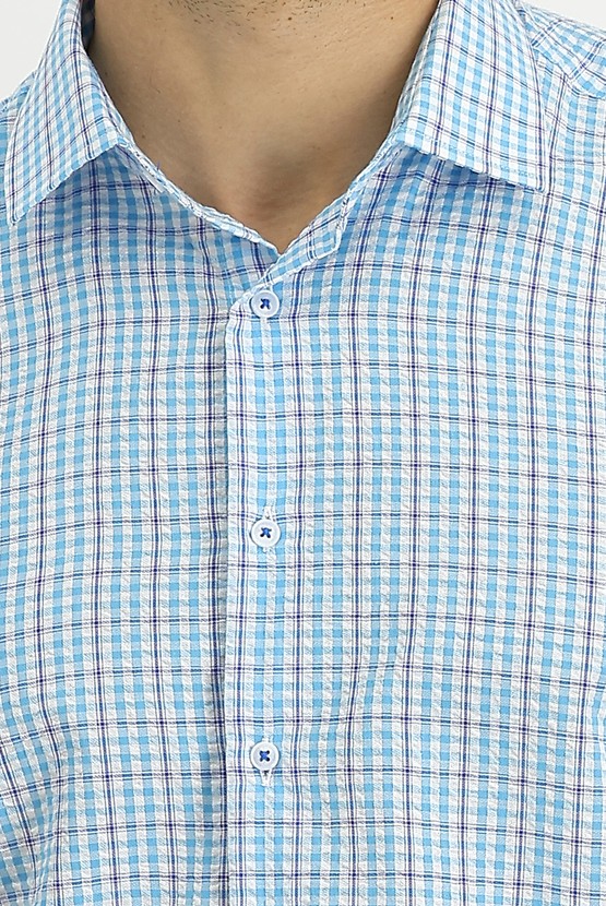 Erkek Giyim - Kısa Kol Ekose Pamuklu Gömlek