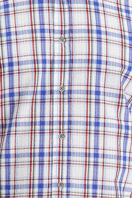 Erkek Giyim - Kısa Kol Slim Fit Dar Kesim Ekose Pamuklu Gömlek