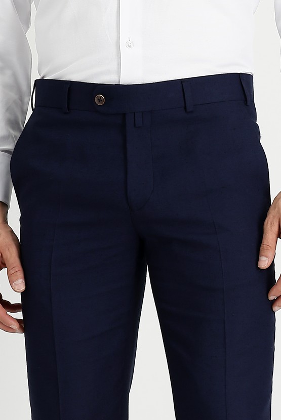Erkek Giyim - Slim Fit Dar Kesim Klasik Keten Kumaş Pantolon