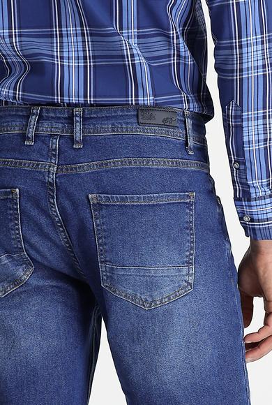 Erkek Giyim - ORTA LACİVERT 50 Beden Regular Fit Likralı Denim Pantolon