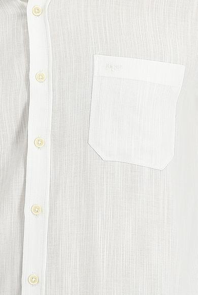 Erkek Giyim - BEYAZ XL Beden Uzun Kol Regular Fit Desenli Keten Gömlek