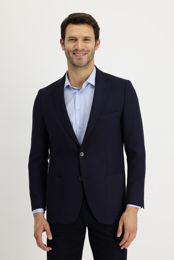 Erkek Giyim - Regular Fit Desenli Yünlü Ceket