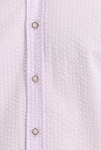 Erkek Giyim - TOZ PEMBE XL Beden Uzun Kol Slim Fit Çizgili Pamuk Gömlek