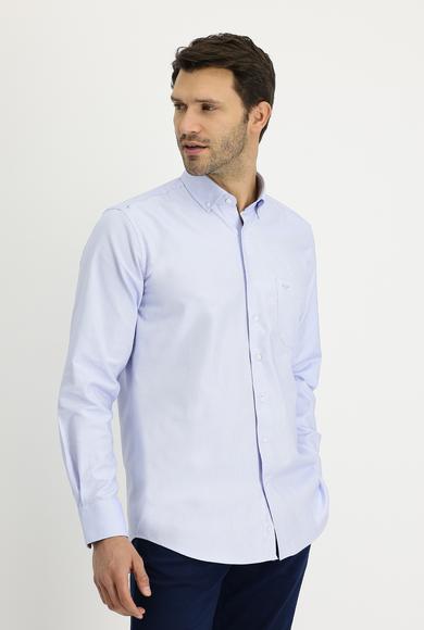 Erkek Giyim - AÇIK MAVİ 3X Beden Uzun Kol Regular Fit Pamuk Spor Gömlek