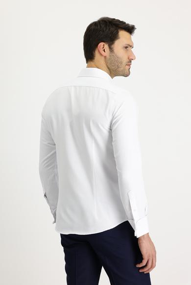 Erkek Giyim - BEYAZ S Beden Uzun Kol Slim Fit Dar Kesim Katlı Manşet Klasik Pamuklu Gömlek