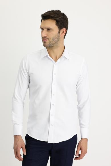 Erkek Giyim - BEYAZ S Beden Uzun Kol Slim Fit Dar Kesim Katlı Manşet Klasik Pamuklu Gömlek