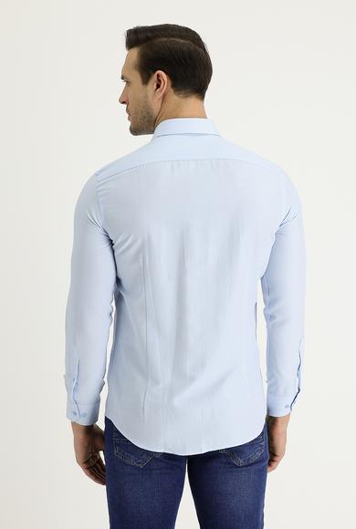 Erkek Giyim - UÇUK MAVİ XL Beden Uzun Kol Slim Fit Klasik Desenli Pamuklu Gömlek