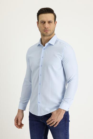 Erkek Giyim - UÇUK MAVİ XL Beden Uzun Kol Slim Fit Klasik Desenli Pamuklu Gömlek