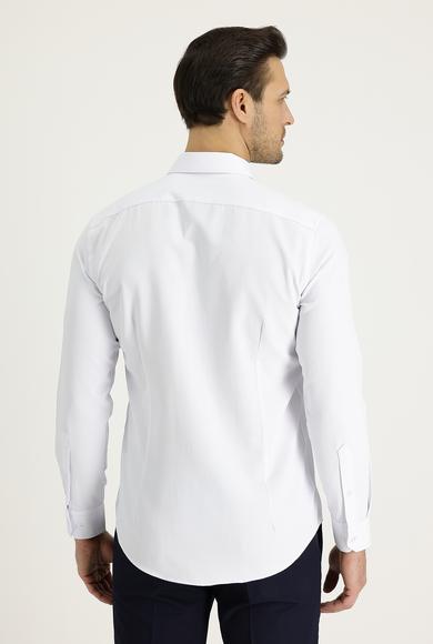 Erkek Giyim - BEYAZ S Beden Uzun Kol Slim Fit Klasik Desenli Pamuklu Gömlek